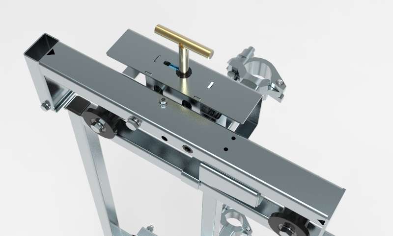 Close up van slotvergrendeling van een standaard etageschuifhek LDR4A - De Jong's Liften